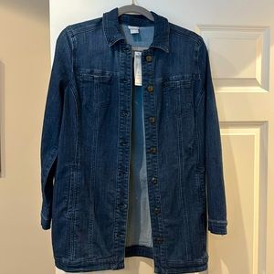 Chicos Elongated Denim jacket New with tags. Med -Dark wash
